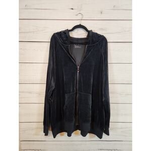 Livi Womens Black Velour‎ Long Sleeve Full Zip Hooded Track Jacket Size 26/28